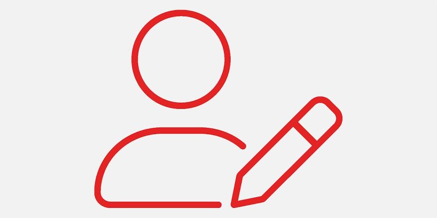 Symbol für Ordnungsangelegenheiten, Linienzeichnung: Kopf und Rumpf einer Person mit Stift