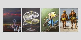 Vier Arbeiten der Künstlerinnen Regina Hohmann und Hedwig Munck