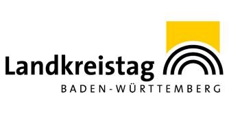 Logo mit Beschriftung "Landkreistag Baden-Württemberg, stilisiert dargestellt ein Teil eines Rechtecks darin halbrunde Linien ineinander gestaffelt