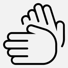 Logo für Gebärdensprache: Linienzeichnung, zwei Hände in Bewegung