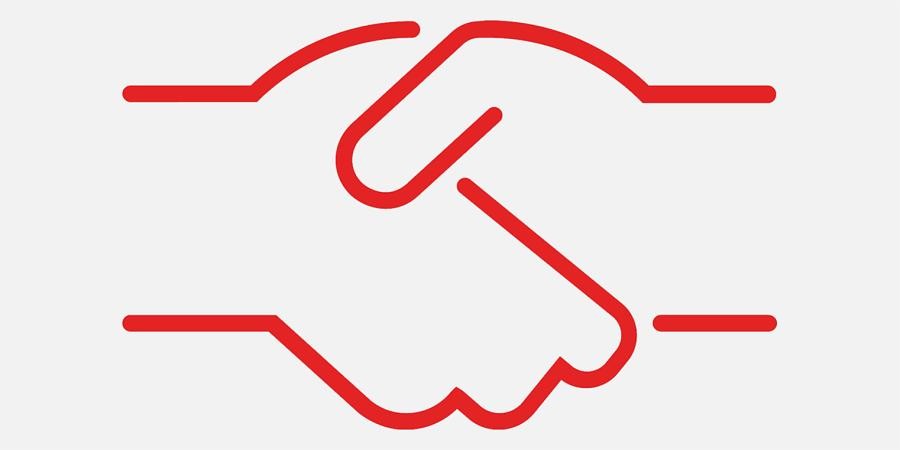 Symbol für Sozialplanung als Linienzeichnung: zwei Hände ineinander gelegt zum Handschlag