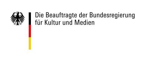 Logo mit dem Adler und einem senkrechten Streifen mit den Flaggenfarben der Bundesrepublik Deutschland und Beschriftung "Die Beauftragte der Bundesregierung für Kultur und Medien"