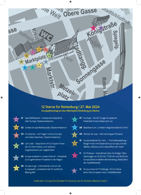Plakat Seite 2, Lageplan mit den Stationen des Europaaktionstags in Rottenburg