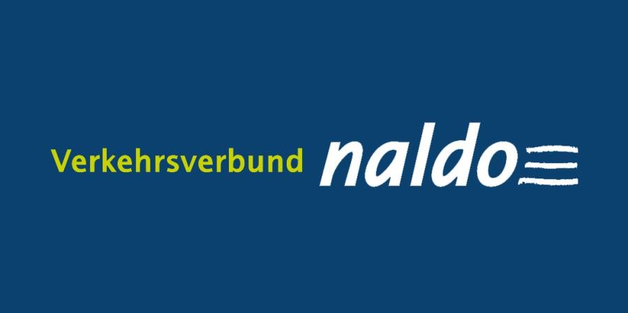Logo mit Beschriftung "Verkehrsverbund naldo", am Textende drei grafische Linien übereinander