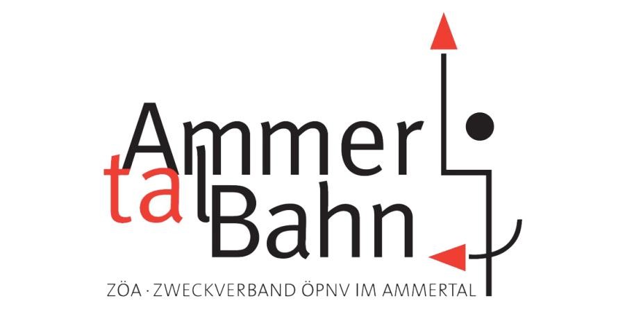Logo mit der Beschriftung "AmmertalBahn, ZÖA Zweckverband ÖPNV im Ammertal", eine Zeichnung mit Pfeilen stellt ein lächelndes Gesicht im Profil dar an