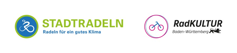 Doppellogo für Stadtradeln in Baden-Württemberg (zwei Logos nebeneinander angeordnet: "Stadtradeln, Radeln für ein gutes Klima", und "RadKultur Baden-Württemberg)"