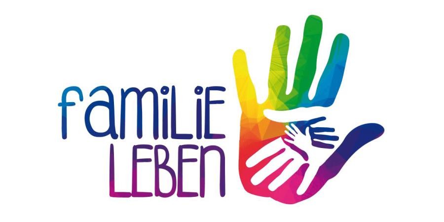 Logo mit Beschriftung "Familie Leben", mehrere Hände übereinander liegend, in unterschiedlichen Größen