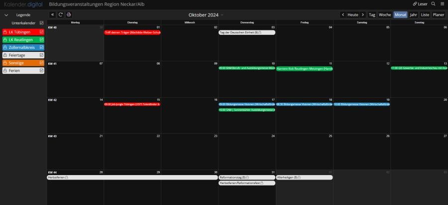 Ausschnitt aus dem Kalender mit Einträgen von Berufsinformationsveranstaltungen