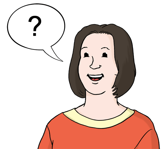 Eine Frau mit Sprechblase mit einem Fragezeichen.