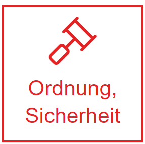 Feld 5: Innen ist ein Hammer. Darunter steht: Ordnung, Sicherheit