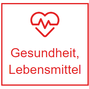 Feld 3: Innen ist ein Herz, im Herz ist eine gezackte Linie. Unter dem Herz steht: Gesundheit, Lebensmittel.