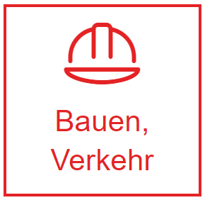 Feld 6: Innen ist ein Bauhelm. Darunter steht: Bauen, Verkehr