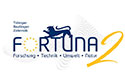 Logo mit Beschriftung Fortuna2, der Buchstabe O wird aus dem Kreis der Sterne für die Europäische Union gebildet, ein Löwe steht für das Land Baden-Württemberg