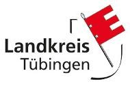 Logo mit Beschriftung "Landkreis Tübingen" und grafisch dargestelltem Wappenschild mit dreilatziger Fahne