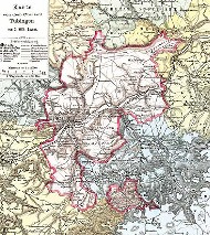 Historische Landkarte, umrandet ist das Gebiet des Oberamts Tübingen