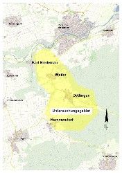 Karte von der südlichen Umgebung der Stadt Rottenburg und Einzeichnung des Untersuchungsgebiets