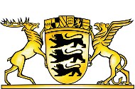 Wappenschild von Baden-Württemberg mit drei Löwen, gehalten von Hirsch und Greif