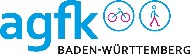 Logo mit Beschriftung "agfk Baden-Württemberg", zwei Kreise mit Symbol Fahrrad und Symbol Fußgänger