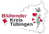 Logo mit Beschriftung "Landkreis Tübingen", Wappenumriss und schräggestellter dreilatziger Fahne
