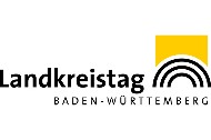 Logo mit drei Halbkreisbögen und einem angeschnittenen Quadrat, Beschriftung "Landkreistag Baden-Württemberg"