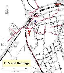 Lageplan Fußwege und Radwege im Bereich des Landratsamts Tübingen